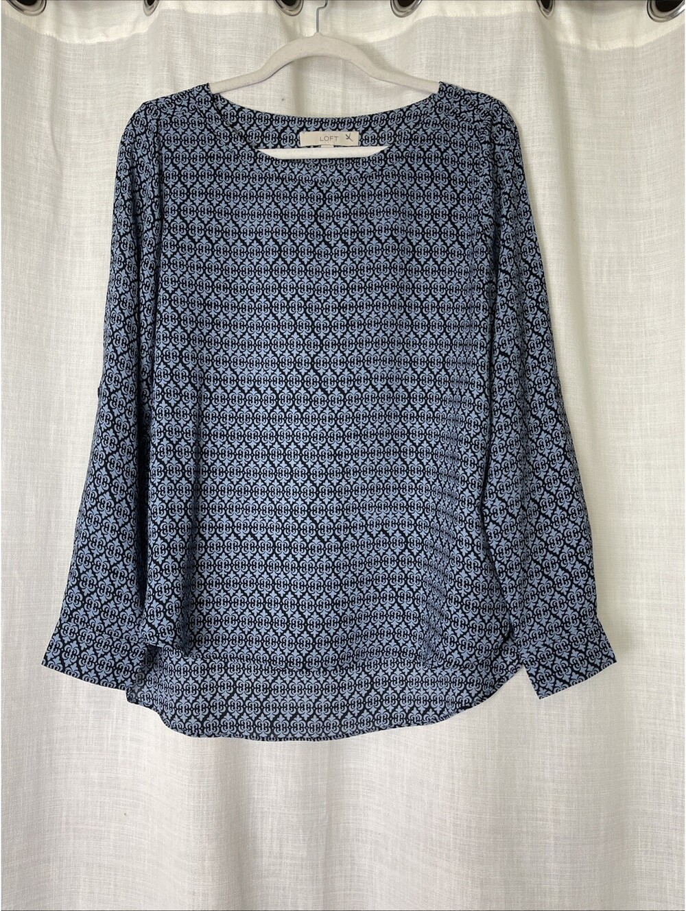 Loft Blue Flour De Lis Career Dressy Blouse Womens Small